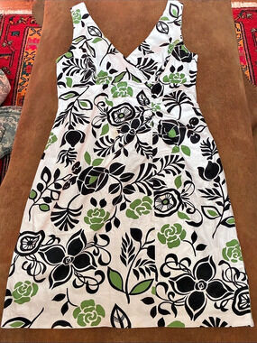Lds 6 Kim Rogers Signature Floral Mini Dress White Black Green